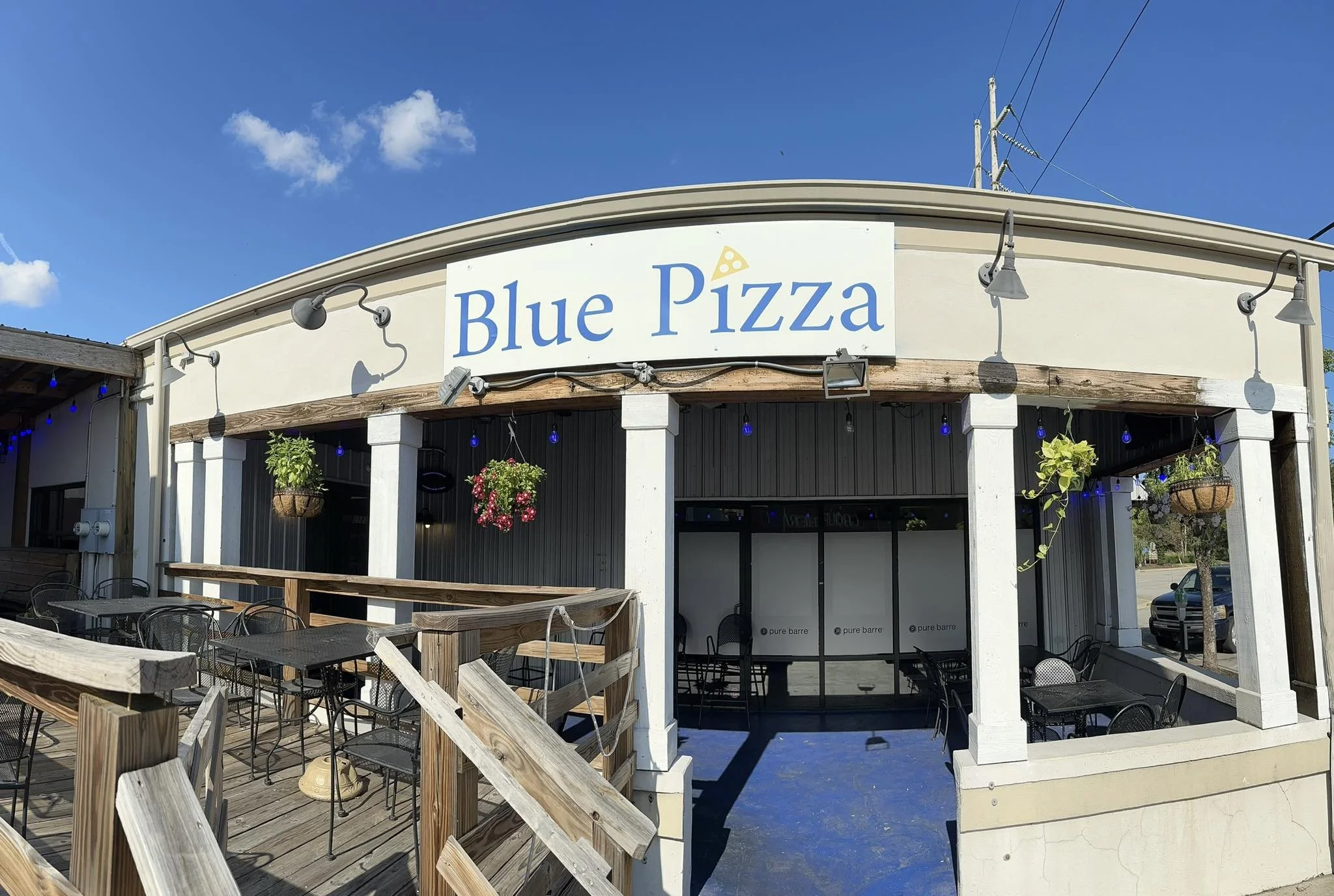 Hand-stretched pizza dough at Blue Pizza